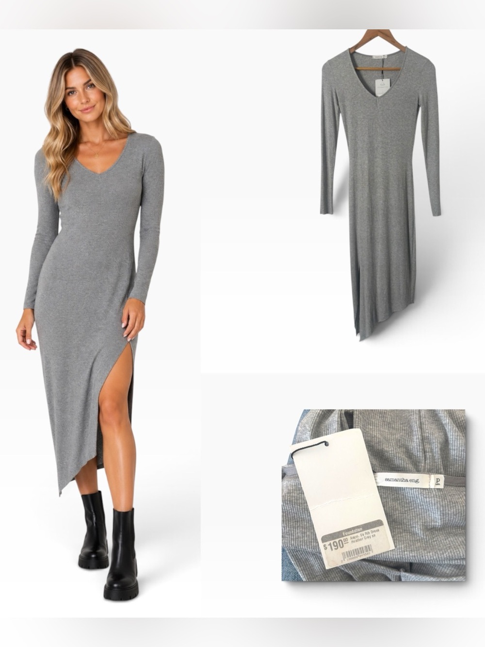 Samantha Eng Asymmetrical Long Sleeve Ribbed Dress - Size XS